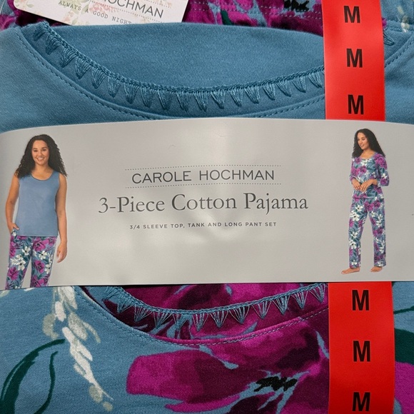 Carole Hochman Other - Carole Hochman 3-Piece Pajama Set Blue and Magenta Cotton M NWT